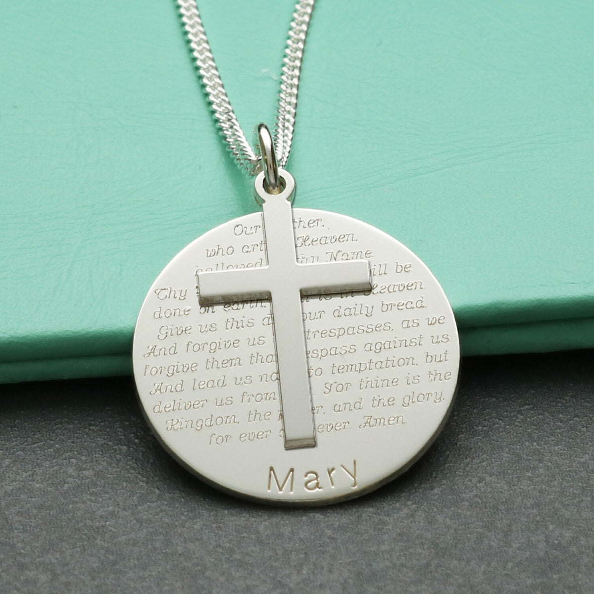 Sterling Silver Cross With Personalised The Lord's Prayer Disc & Optional Engraving - Love Silver Jewellery