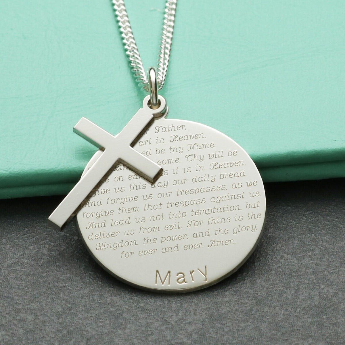 Sterling Silver Cross With Personalised The Lord's Prayer Disc & Optional Engraving - Love Silver Jewellery