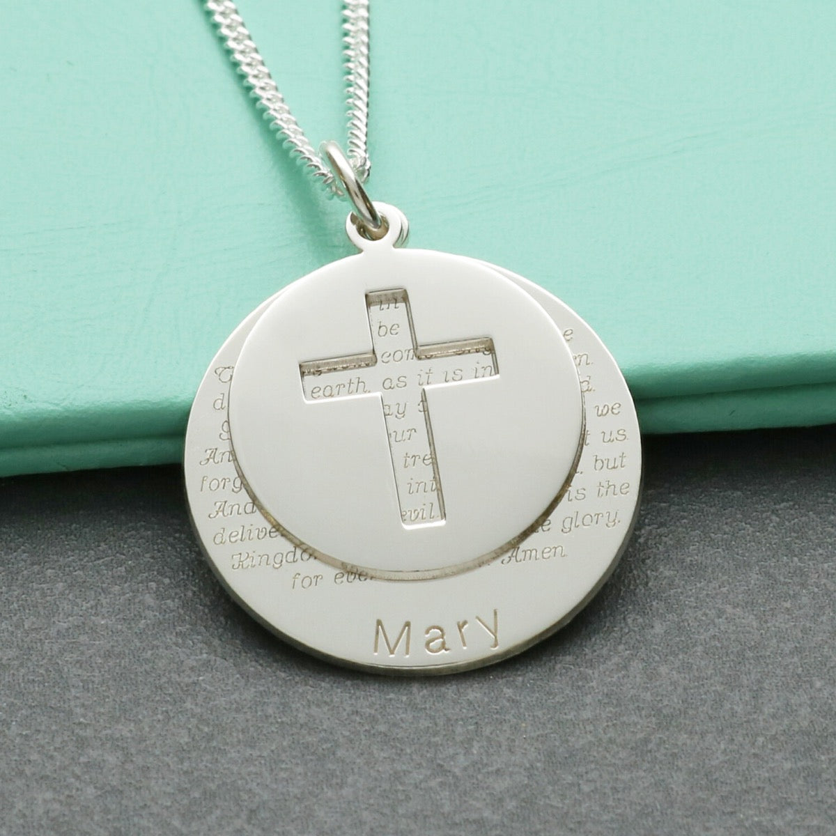 Sterling Silver Personalised Cross Disc With The Lord's Prayer & Optional Engraving