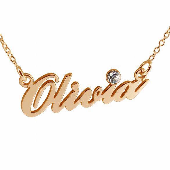9ct Rose Gold Plated Carrie Style Personalised Name Necklace With Crystal - Love Silver Jewellery