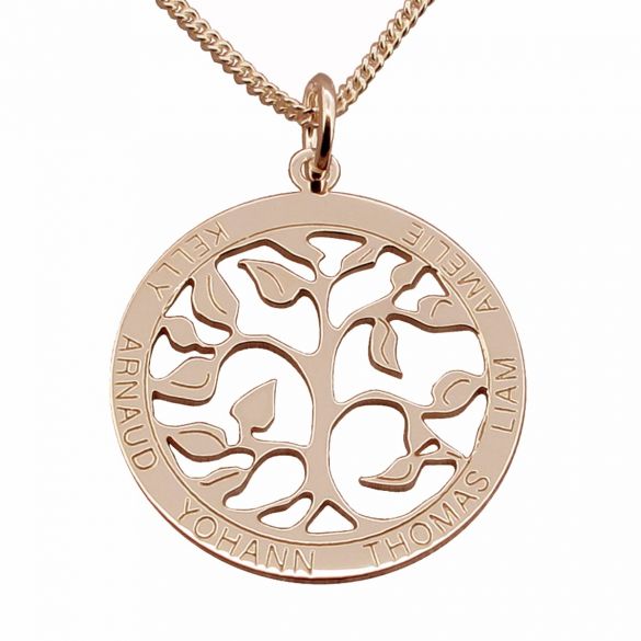 9ct Rose Gold Filigree Tree of Life Disc Personalised Family Necklace
