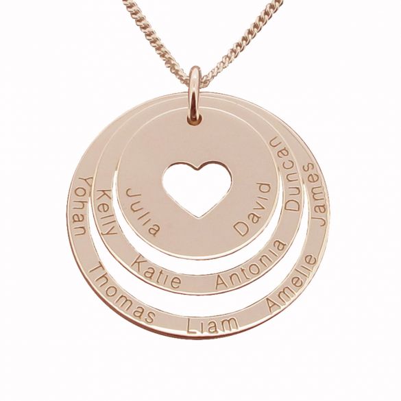 9ct Rose Gold Vermeil Two Disc Cut Out Heart Personalised Family Necklace