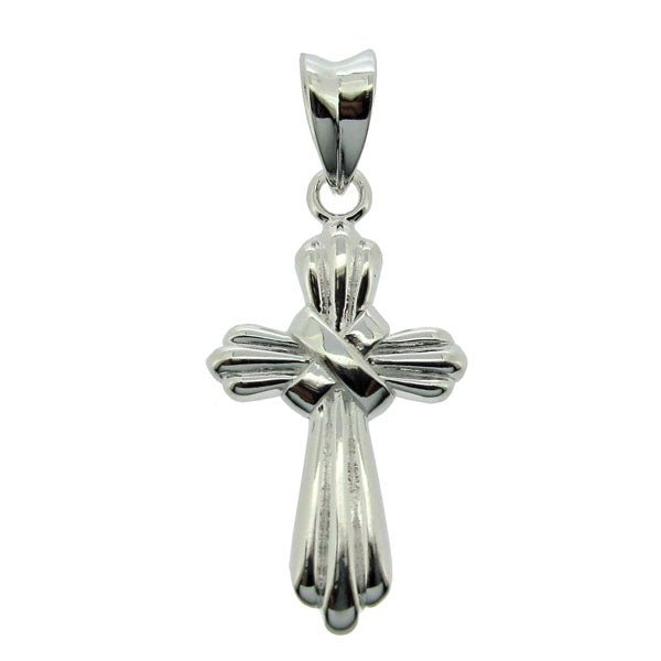 Sterling Silver Ribbon Cross Pendant With Optional Chain - Love Silver Jewellery