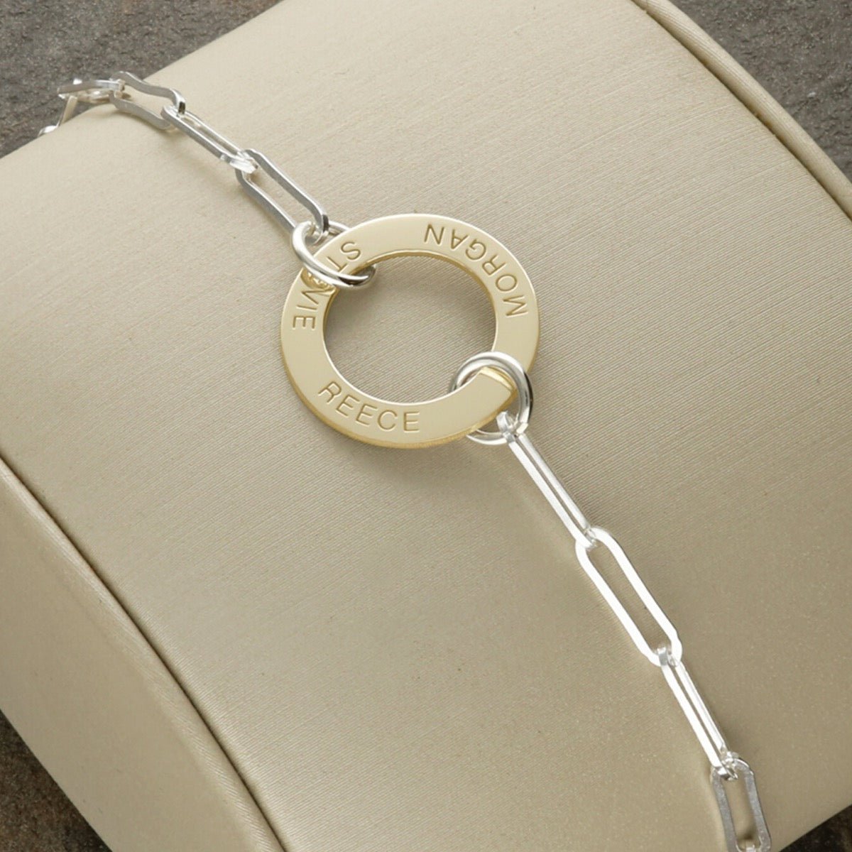 Sterling Silver and 9ct Gold Plated Engraved Circle Bracelet - Love Silver Jewellery