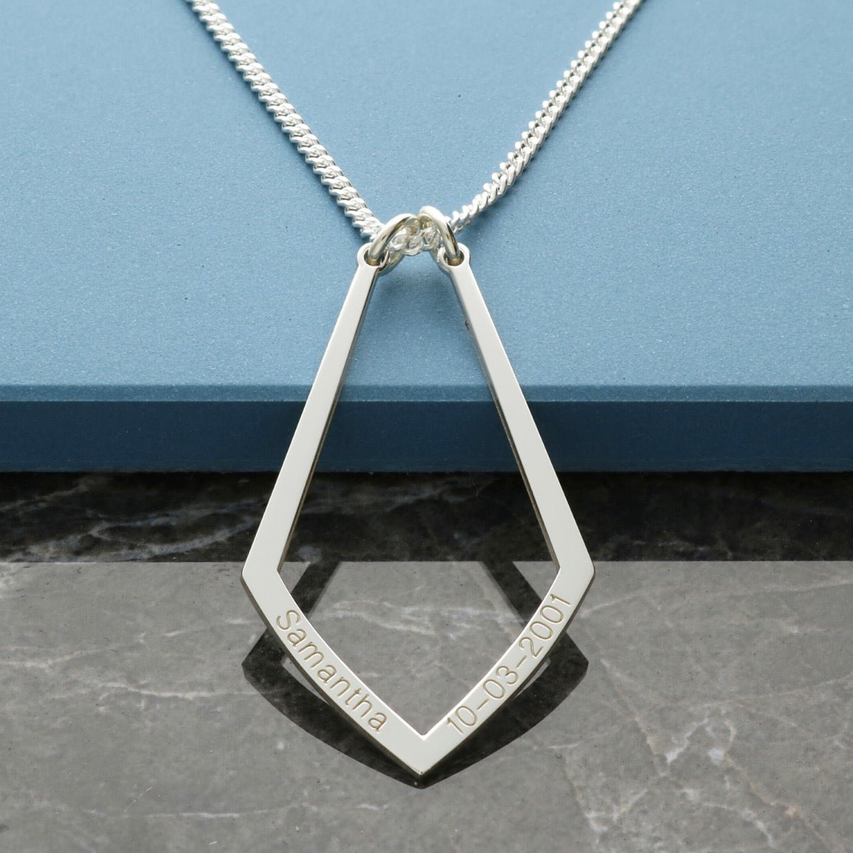 Sterling Silver Geometric Ring Holder Necklace with Personalised Engraving - Love Silver Jewellery