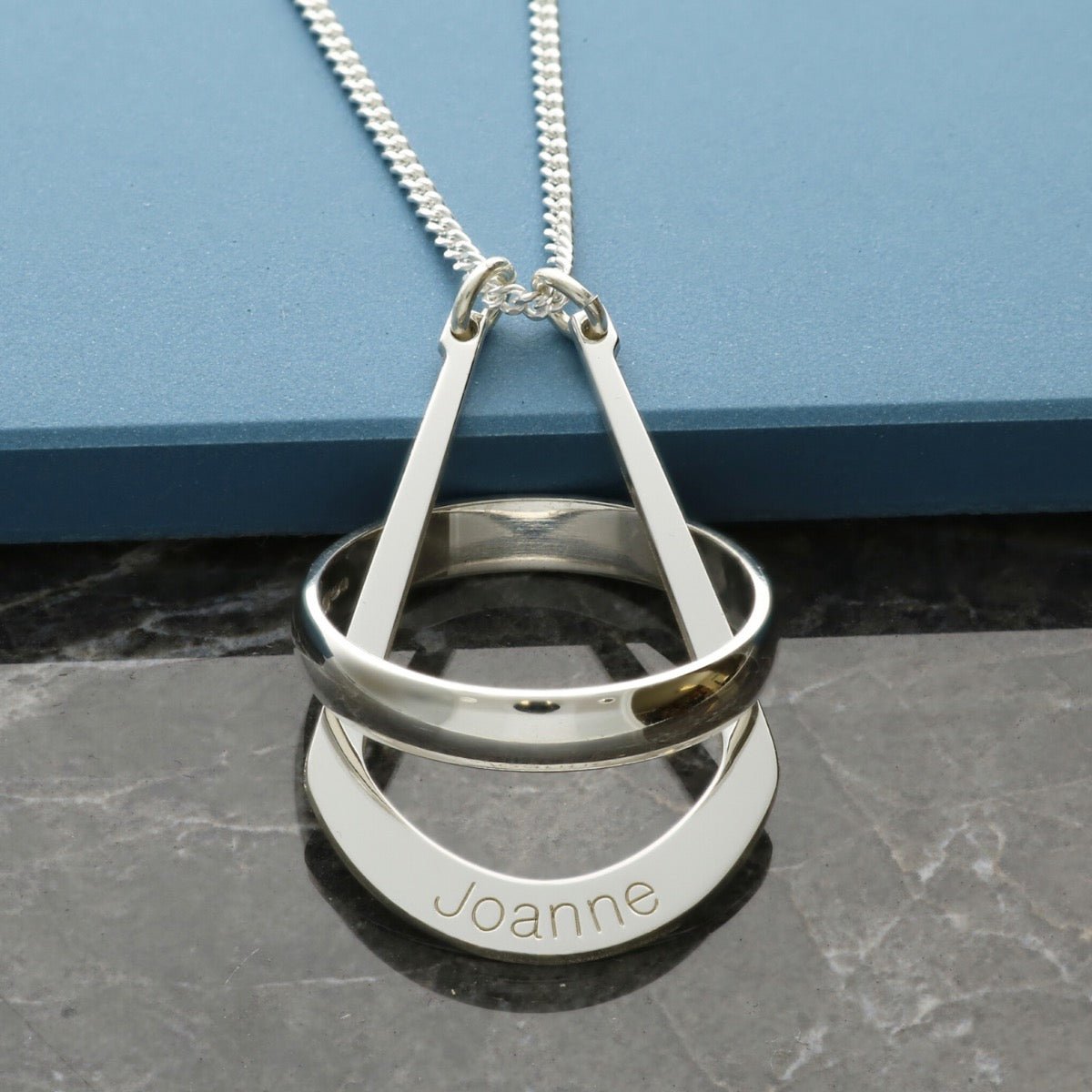 Sterling Silver Curved Ring Keeper Necklace with Personalised Engraving - Love Silver Jewellery