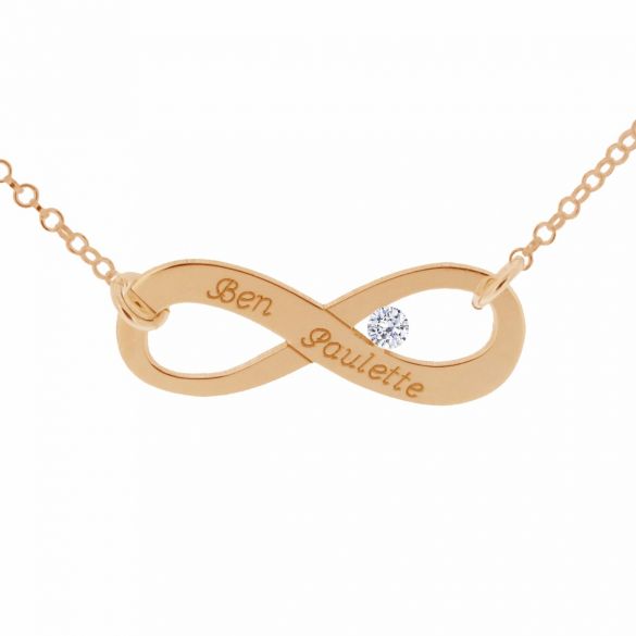 9ct Rose Gold Plated Infinity Necklace With CZ Crystal - Love Silver Jewellery