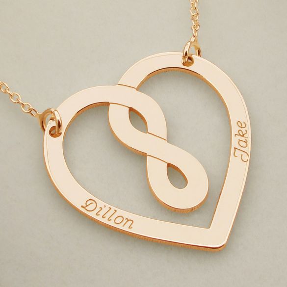 9ct Rose Gold Heart Infinity Necklace - Love Silver Jewellery