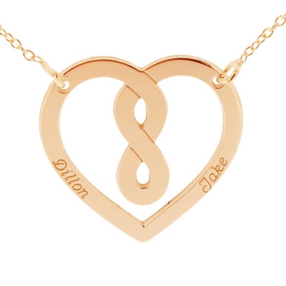 9ct Rose Gold Plated Heart Infinity Necklace - Love Silver Jewellery