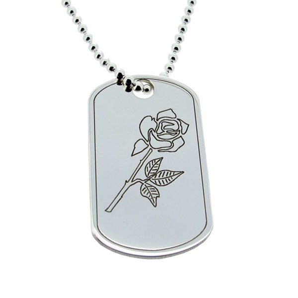 Sterling Silver English Rose Dog Tag With Optional Engraving - Love Silver Jewellery