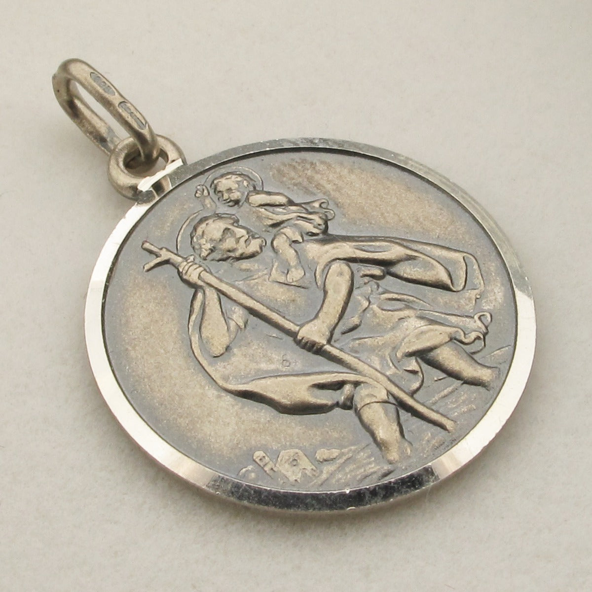 Antique Finish Sterling Silver 12mm St Christopher Pendant