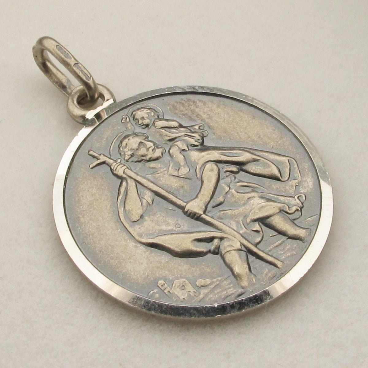 Antique Finish Sterling Silver 12mm St Christopher Pendant With Optional Engraving and Chain - Love Silver Jewellery