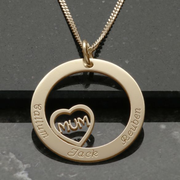 Yellow Gold Vermeil Mum Heart Disc Personalised Necklace