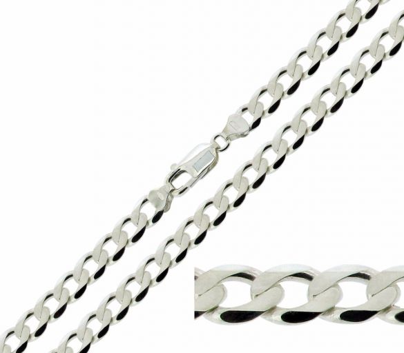 Sterling Silver 6.8mm Diamond Cut Curb Chain - Love Silver Jewellery