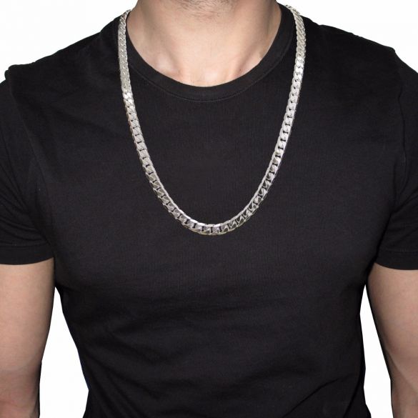 Sterling Silver 7.2mm Chunky Mens Curb Chain - Love Silver Jewellery