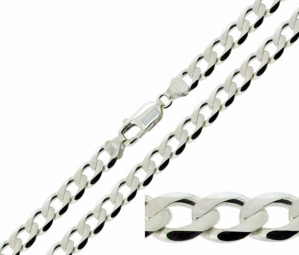 Sterling Silver 7.2mm Diamond Cut Curb Chain - Love Silver Jewellery
