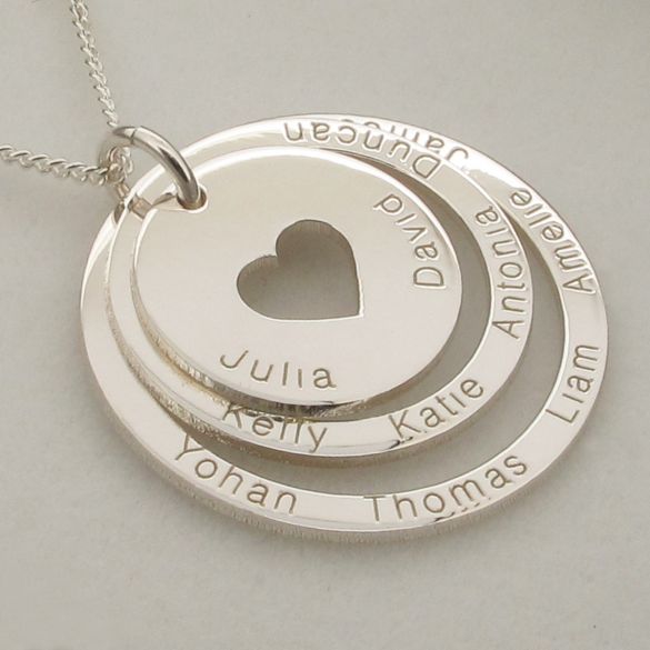9ct White Gold Two Disc Cut Out Heart Personalised Family Necklace - Love Silver Jewellery