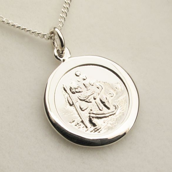 Sterling Silver 16mm Flat Edge St Christopher Pendant With Optional Personalisation and Chain - Love Silver Jewellery