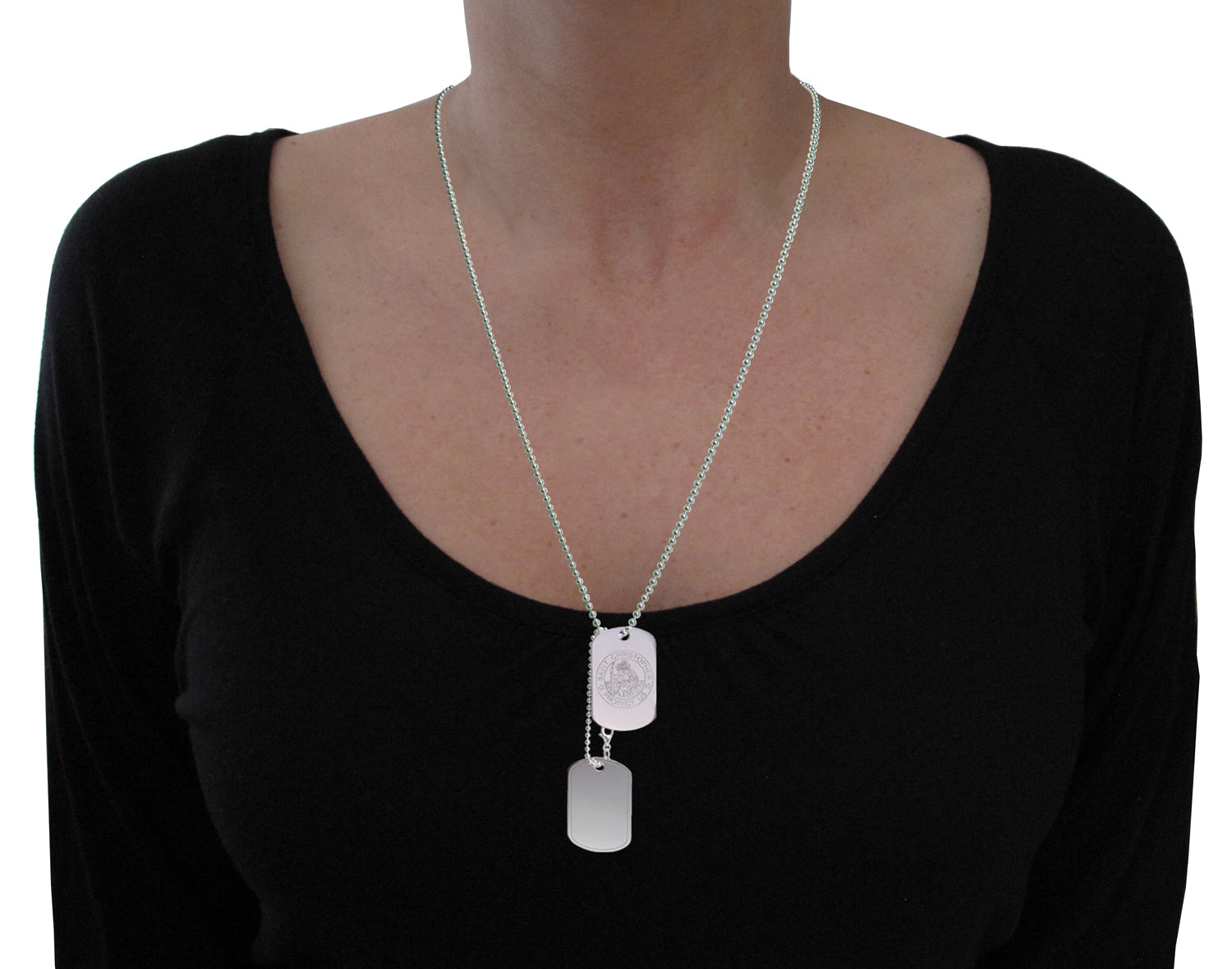 Sterling Silver St Christopher Double Dog Tags On Lady
