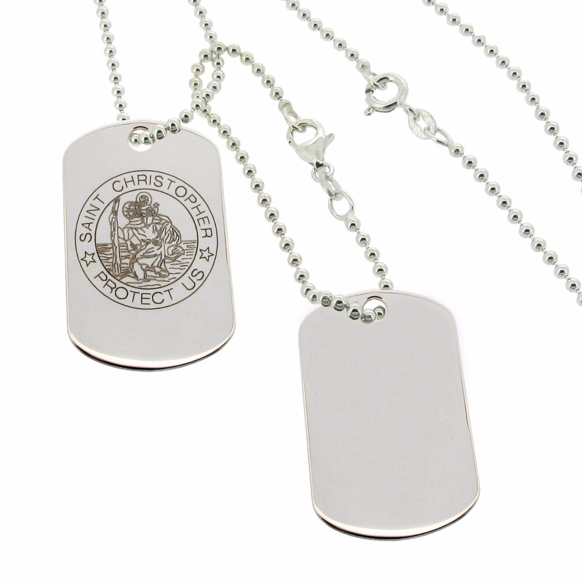Sterling Silver St Christopher Double Dog Tags Necklace With Optional Engraving - Love Silver Jewellery