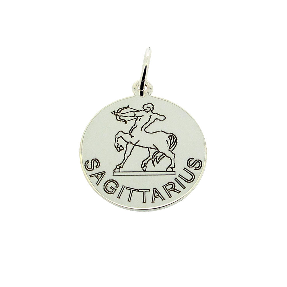 Sterling Silver 20mm Round Zodiac Pendant Necklace With Optional Engraving
