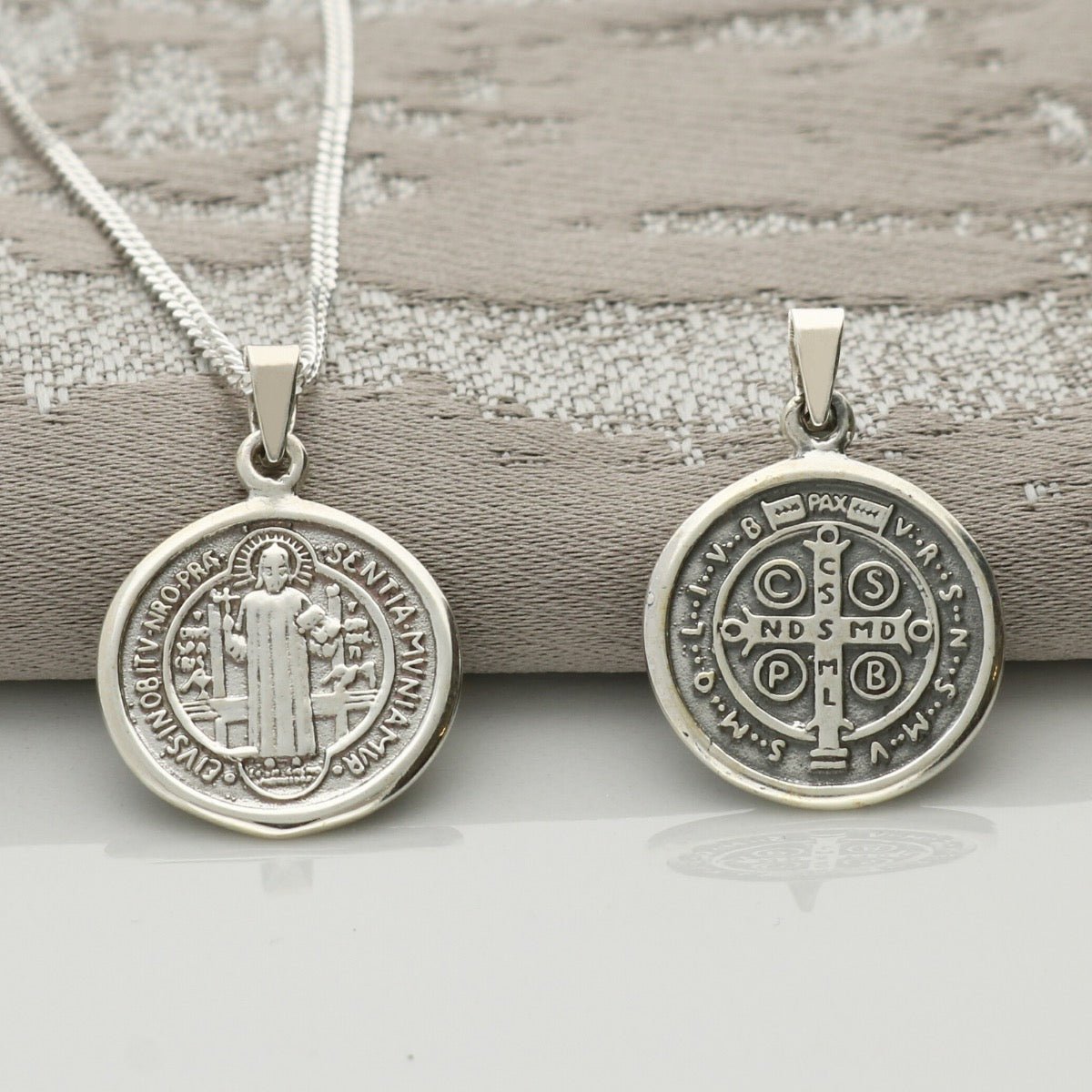 Sterling Silver St Benedict Medal Necklace