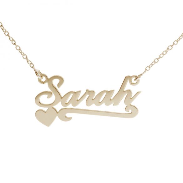 9ct Yellow Gold Carrie Style Personalised Name Necklace With Heart & Scroll - Love Silver Jewellery