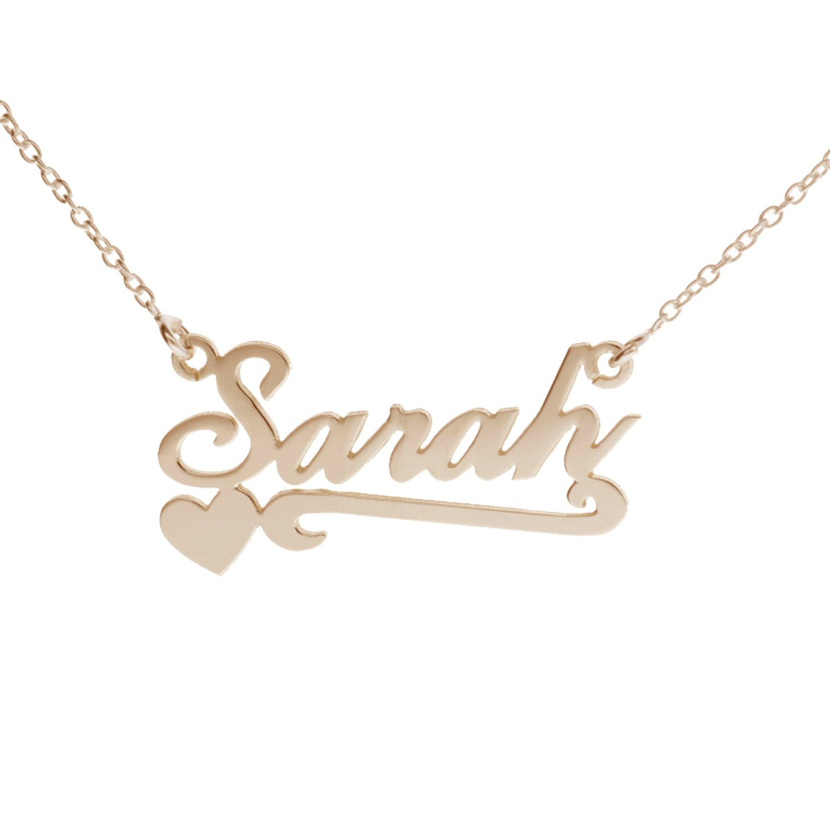 9ct Rose Gold Carrie Style Personalised Name Necklace With Heart & Scroll - Love Silver Jewellery
