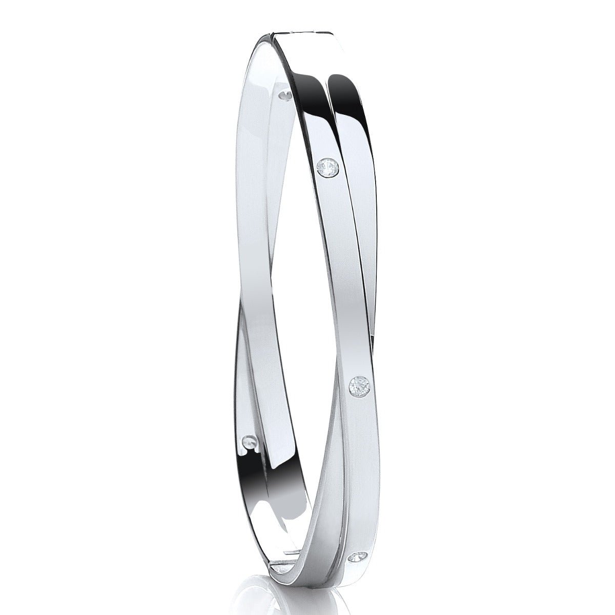 Sterling Silver Ladies CZ Set Double Bangle - Love Silver Jewellery