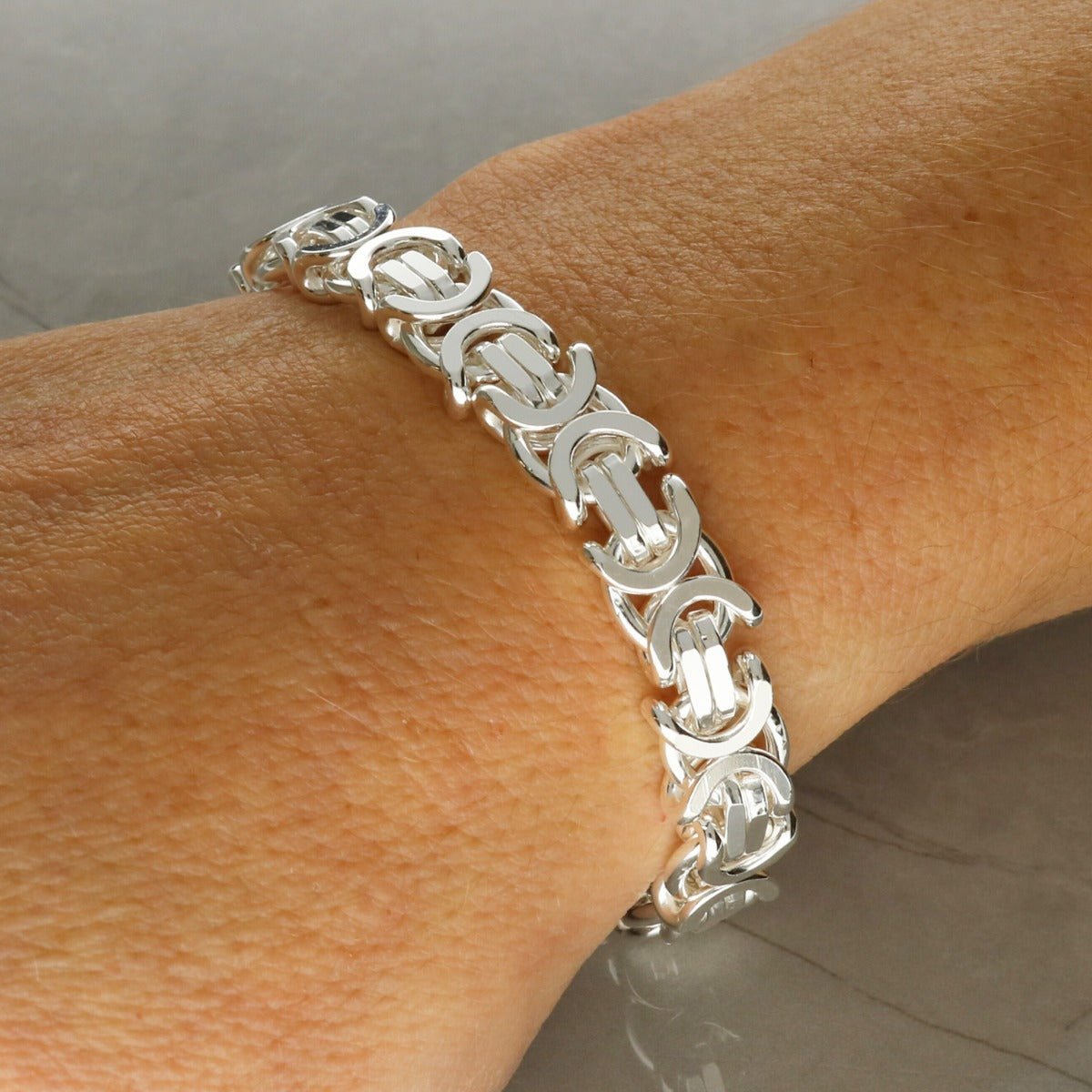 Sterling Silver Mens Heavy 8mm Byzantine Bracelet - Love Silver Jewellery