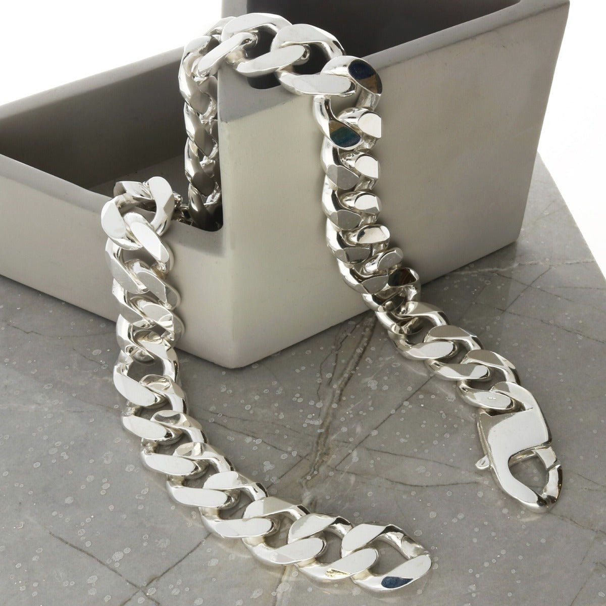 Sterling Silver Men's Heavy 19mm Flat Curb Chain - Love Silver Jewellery
