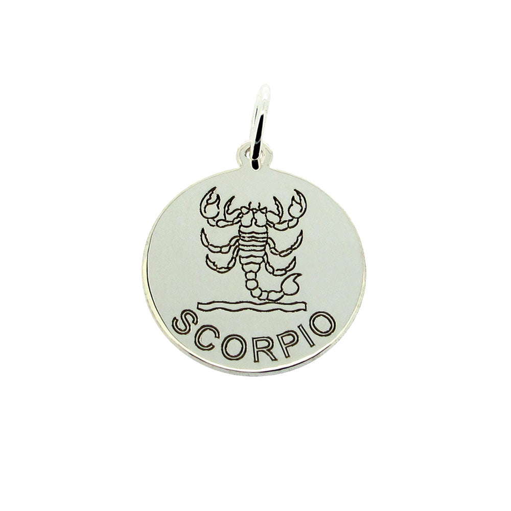 Sterling Silver 20mm Round Zodiac Pendant Necklace With Optional Engraving