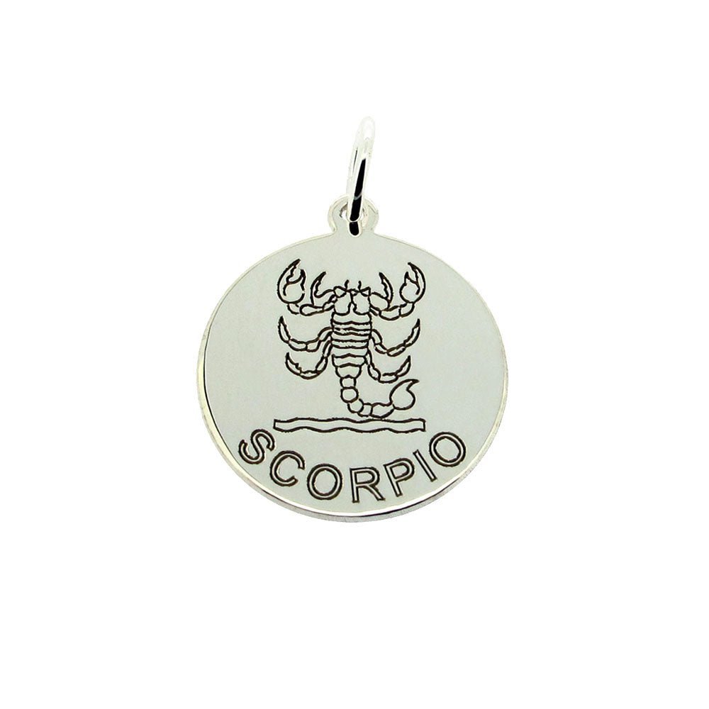 Sterling Silver 20mm Round Zodiac Pendant Necklace With Optional Engraving - Love Silver Jewellery