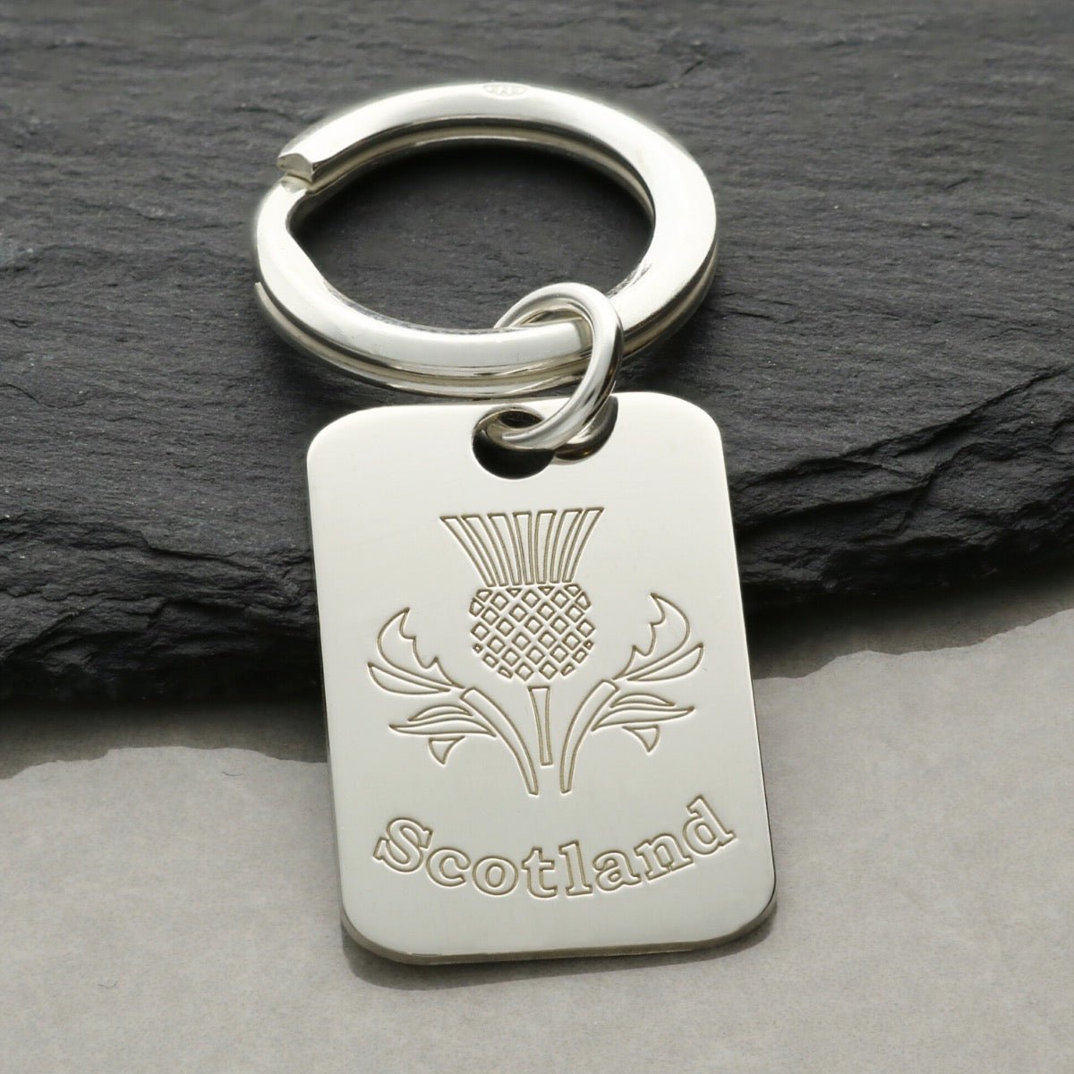 Sterling Silver Rectangle Scotland Keyring With Optional Engraving - Keyring - Love Silver Jewellery