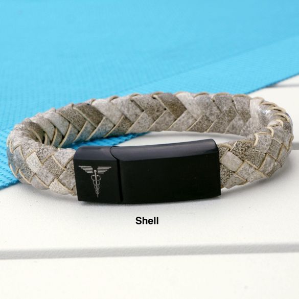 Unisex Leather and Stainless Steel Medic Bracelet with Free Engraving - Love Silver Jewellery