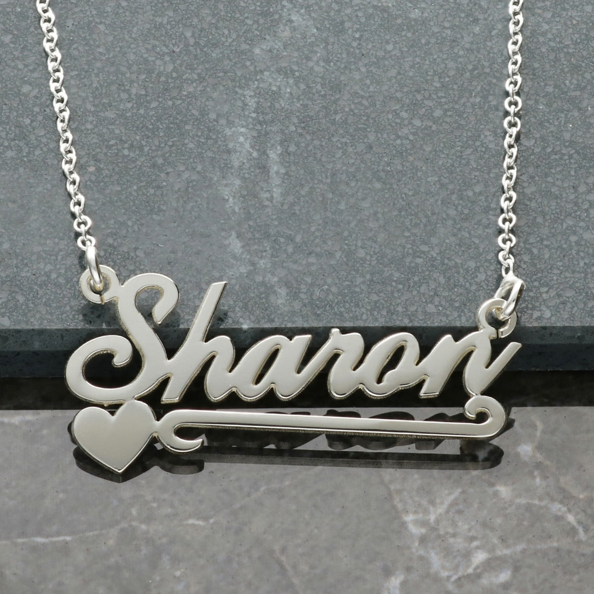 Sterling Silver Carrie Style Personalised Name Necklace With Heart & Scroll - Love Silver Jewellery