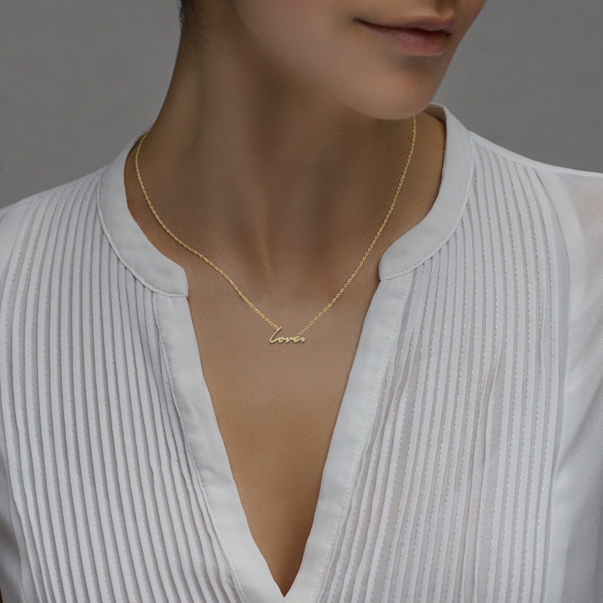 9ct Yellow Gold Plated Signature Style Name Necklace With Crystal - Love Silver Jewellery