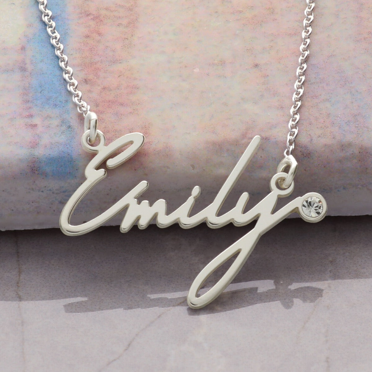 Sterling Silver Signature Style Name Necklace With Crystal - Love Silver Jewellery