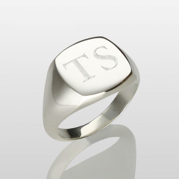 Sterling Silver Signet Ring with Engraved Initials - Love Silver Jewellery