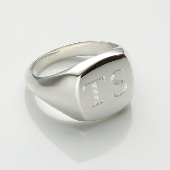 Sterling Silver Signet Ring with Engraved Initials - Love Silver Jewellery