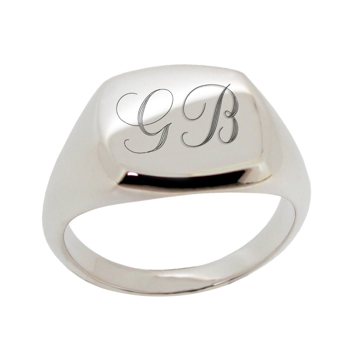 Sterling Silver Signet Ring with Engraved Initials - Love Silver Jewellery