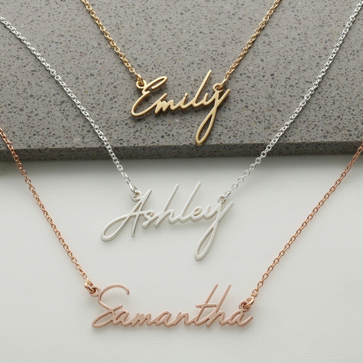 9ct Rose Gold Plated Signature Style Name Necklace - Love Silver Jewellery