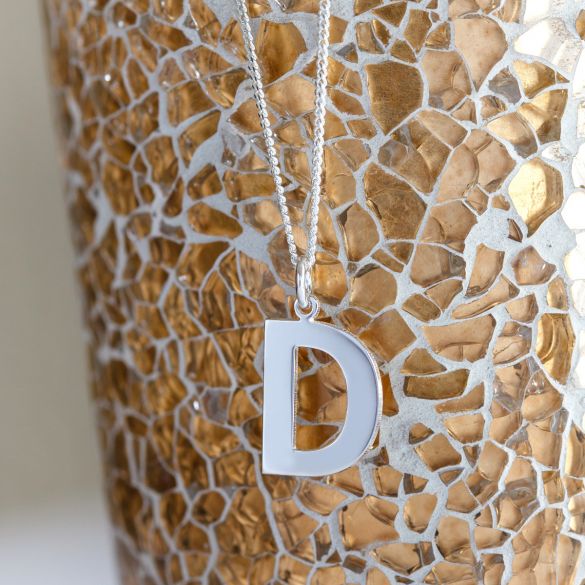 Sterling Silver Block Initial Pendant Necklace - Love Silver Jewellery
