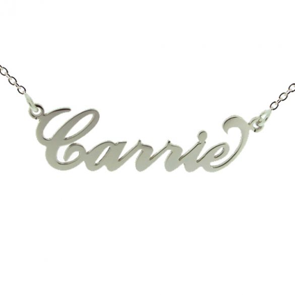 9ct White Gold Carrie Style Personalised Name Necklace with Curl - Love Silver Jewellery