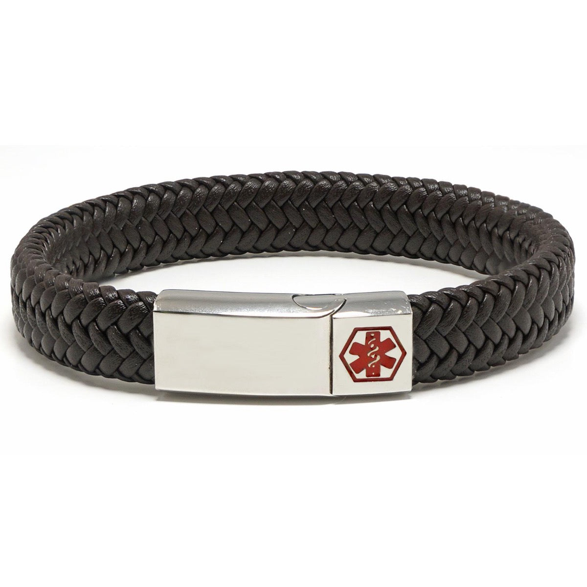 Unisex Braided Leather and Stainless Steel Medical Bracelet with Free Engraving