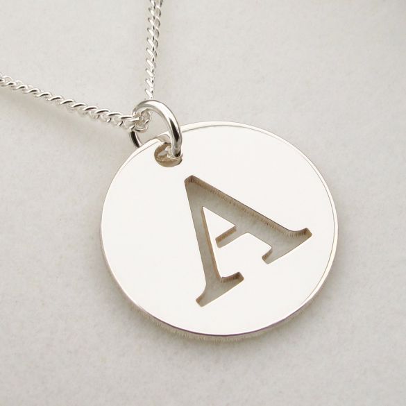 9ct White Gold Initial Disc Pendant - Love Silver Jewellery