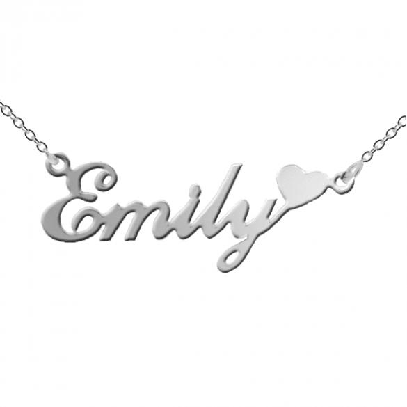 9ct White Gold Carrie Style Personalised Name Necklace with Heart - Love Silver Jewellery