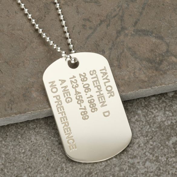Sterling Silver Large Army Style Dog Tag With Optional Engraving - Love Silver Jewellery
