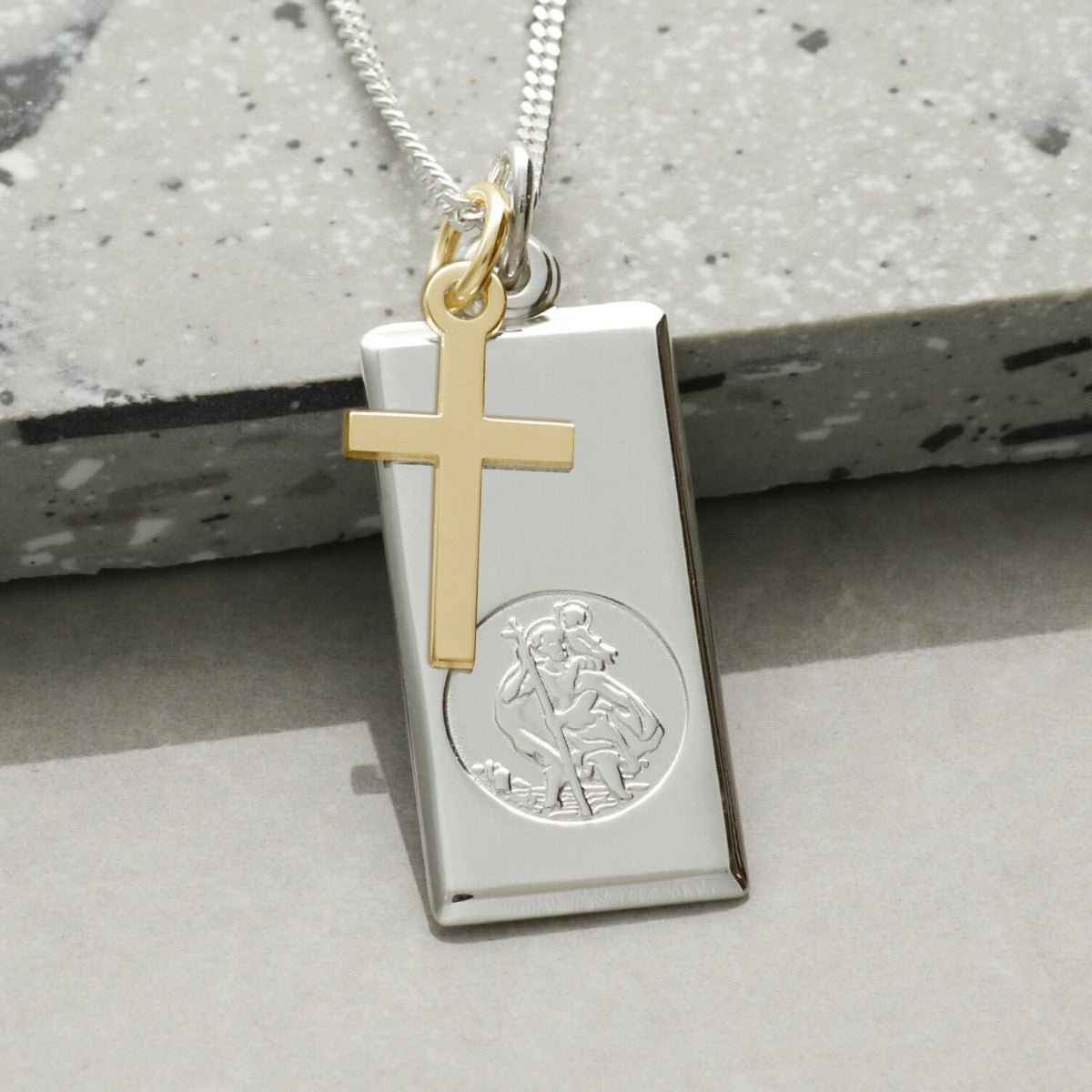 Sterling Silver St Christopher Ingot With Cross, Optional Engraving and Chain - Love Silver Jewellery