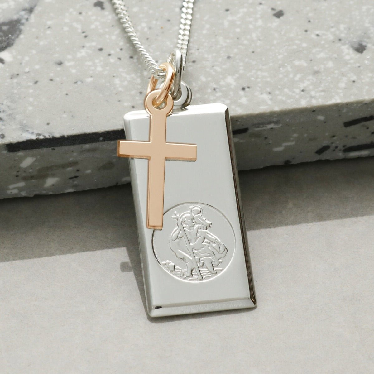 Sterling Silver St Christopher Ingot With Cross, Optional Engraving and Chain - Love Silver Jewellery